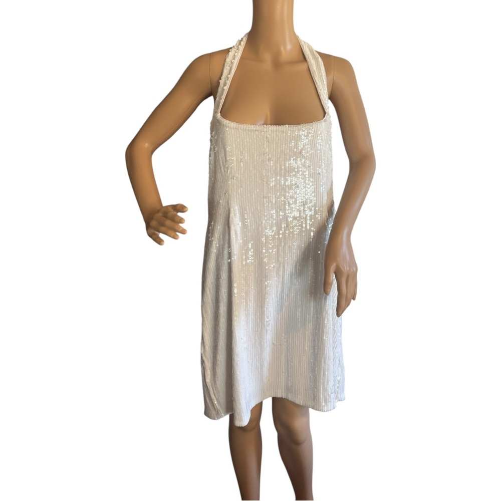 Show Me Your Mini Dress MuMu Womens Size XL White Samba White Sequin Halter - Picture 4 of 14